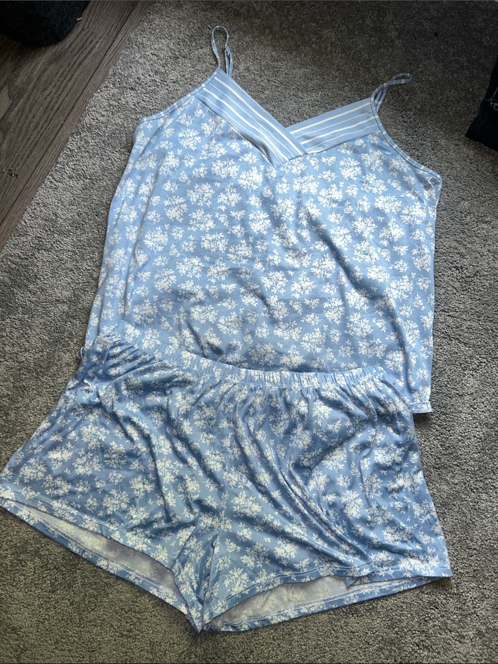 Women’s Light Blue Striped Cami & Short Sleep Set (2 tops, 2 shorts) - Picture 2 of 3